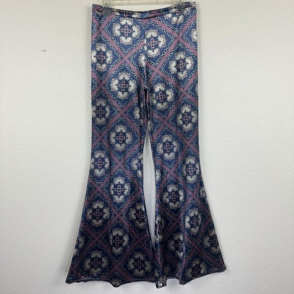 Band of Gypsies Pants - Band Of Gypsies Velvet Floral Mandala Flare Leg Bell Bottom Pants Blue Purple M